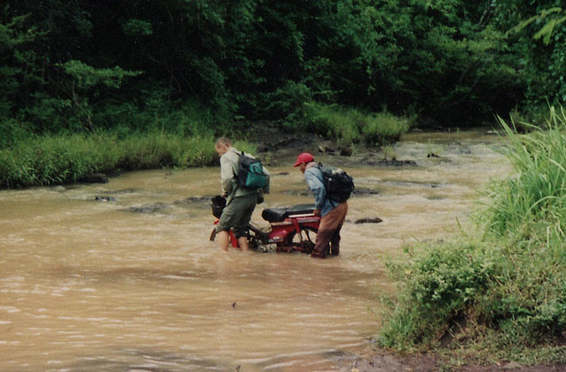 Vogel and Nch&ouml;&ouml;p traveling to a Bunong village in Mondulkiri.